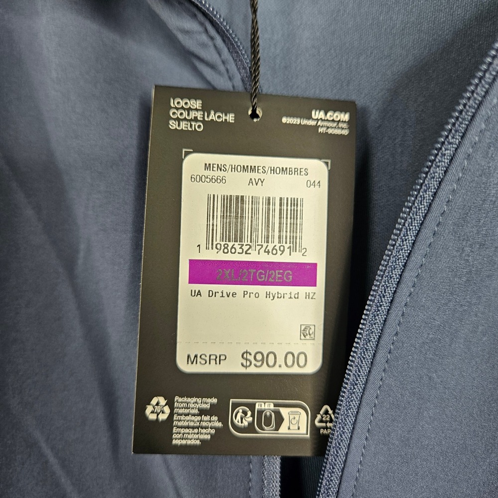 Under Armour Drive Pro Hybrid HZ Mens 2XL Navy Blue Golf Pullover 6005666 NEW - Picture 3 of 7